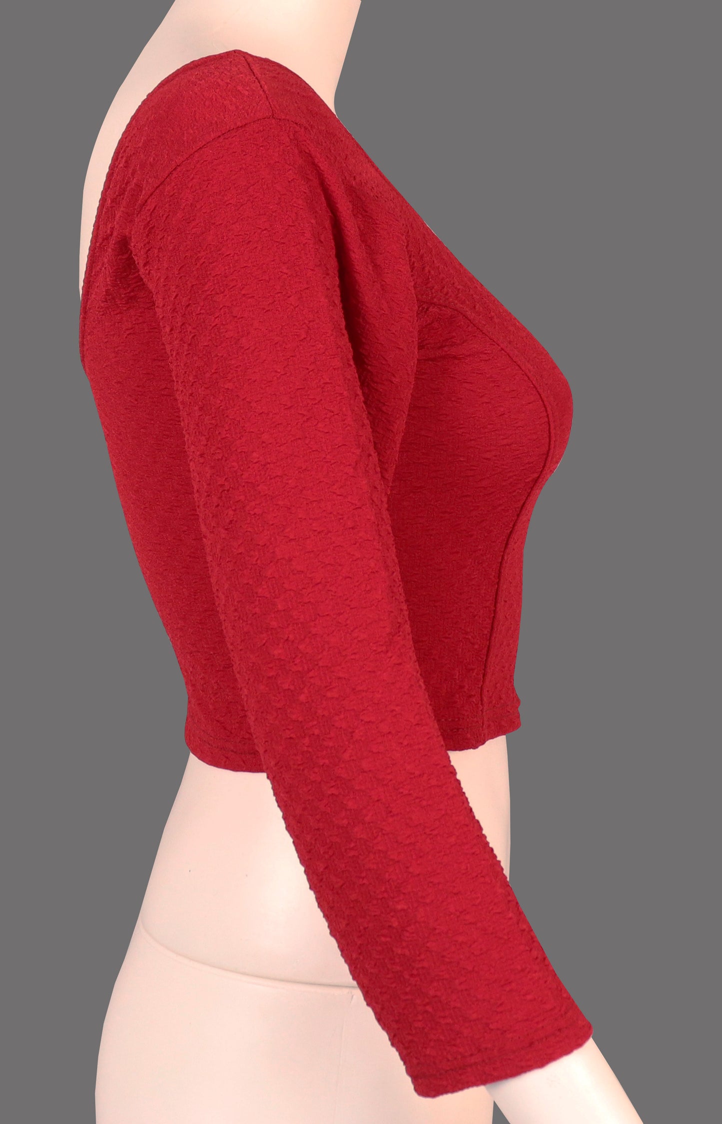 Stylish Designer Weave Textured Full Sleeve Blouse Maroon for Women
