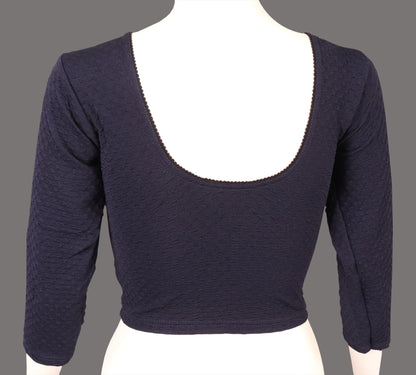 Stylish Designer Weave Textured Full Sleeve Blouse Navy Blue for Women