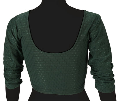Classic Long Sleeve Dobby Weave Fabric Green Blouse for Women