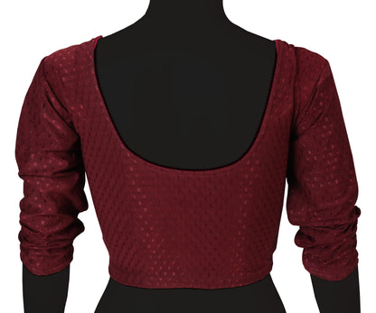 Classic Long Sleeve Dobby Weave Fabric Maroon Blouse for Women