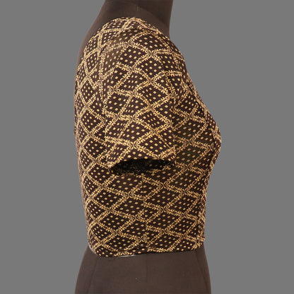 Women's Black & Gold Jacquard Stretchable Lycra Readymade Blouse