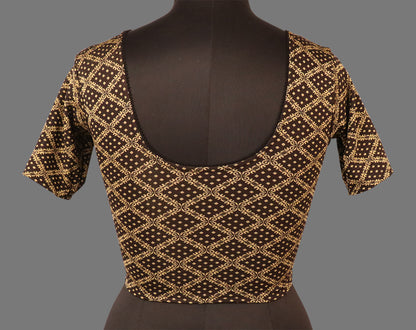 Women's Black & Gold Jacquard Stretchable Lycra Readymade Blouse