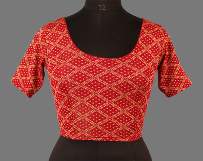 Women's Maroon & Gold Jacquard Stretchable Lycra Readymade Blouse