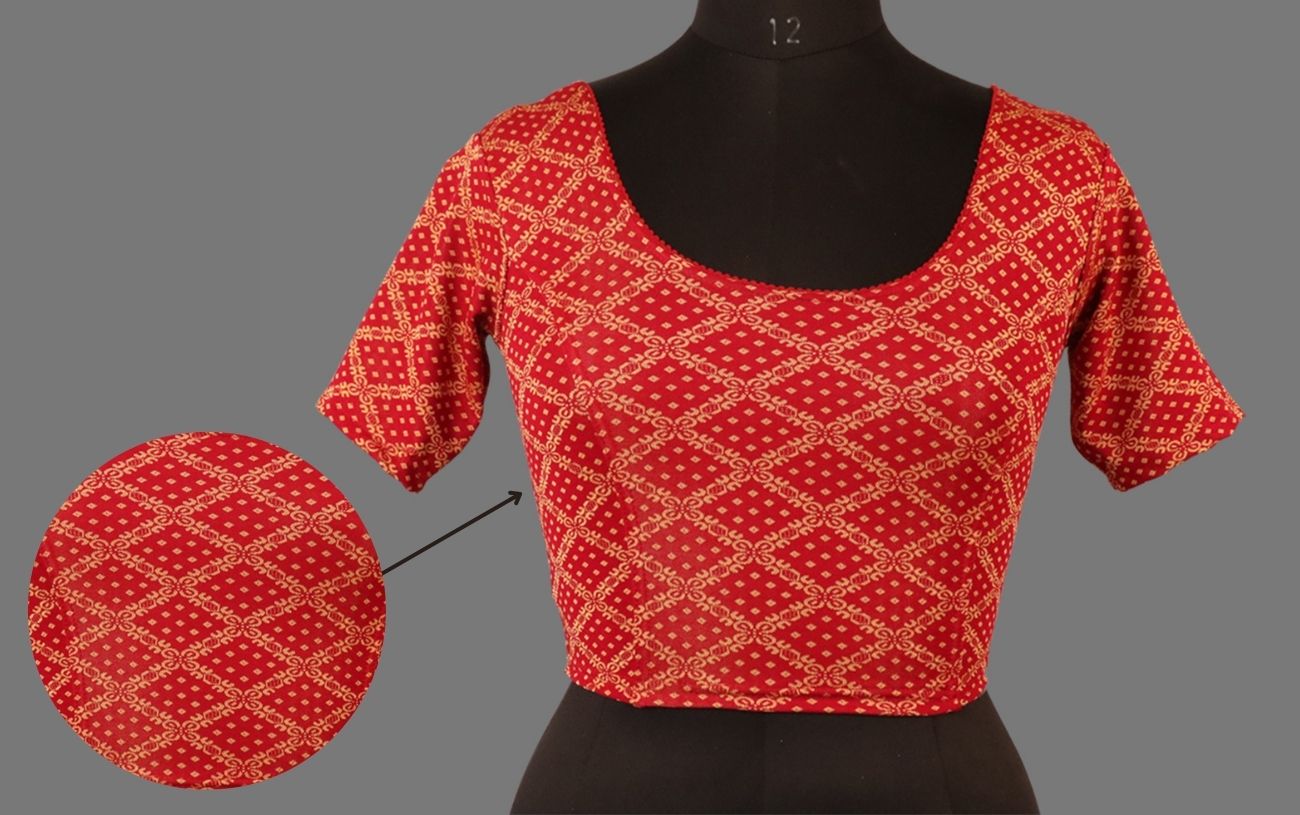 Women's Maroon & Gold Jacquard Stretchable Lycra Readymade Blouse
