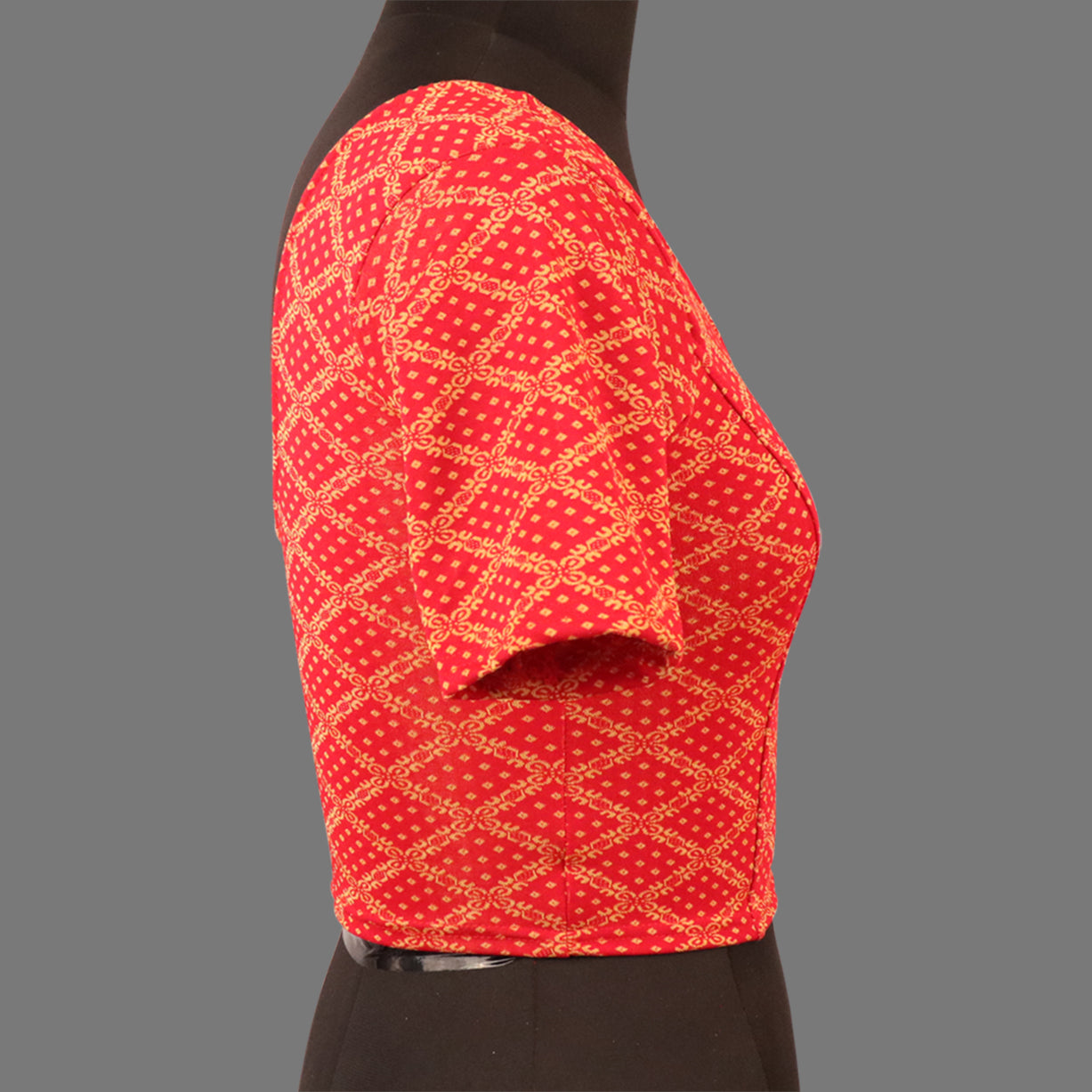 Women's Red & Gold Jacquard Stretchable Lycra Readymade Blouse