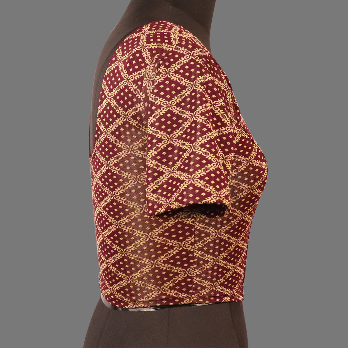 Women's Wine & Gold Jacquard Stretchable Lycra Readymade Blouse