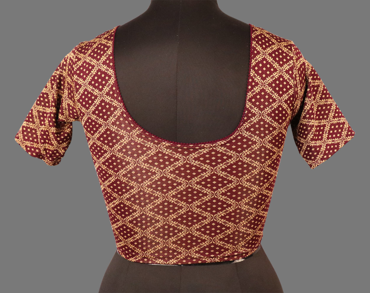 Women's Wine & Gold Jacquard Stretchable Lycra Readymade Blouse