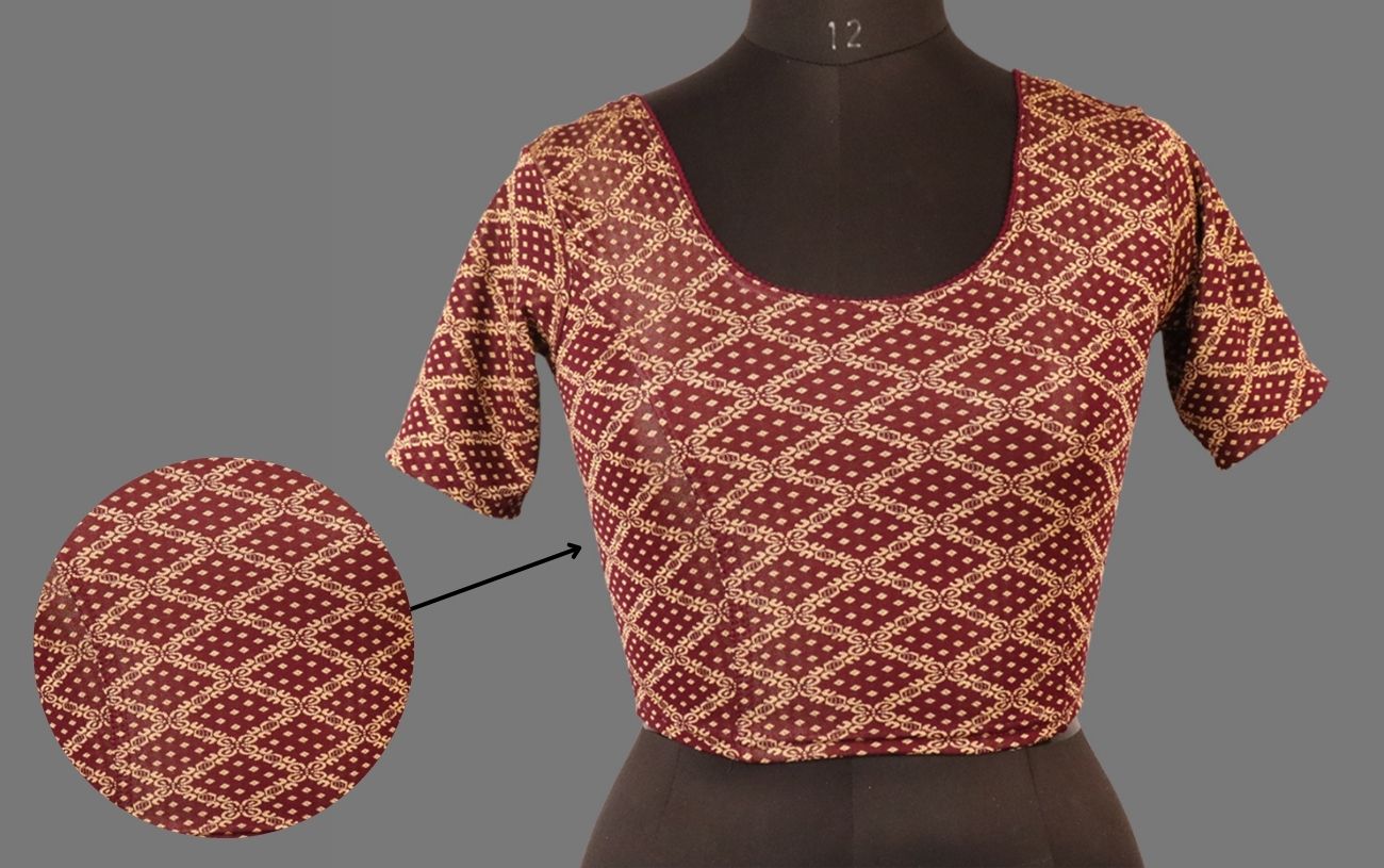 Women's Wine & Gold Jacquard Stretchable Lycra Readymade Blouse