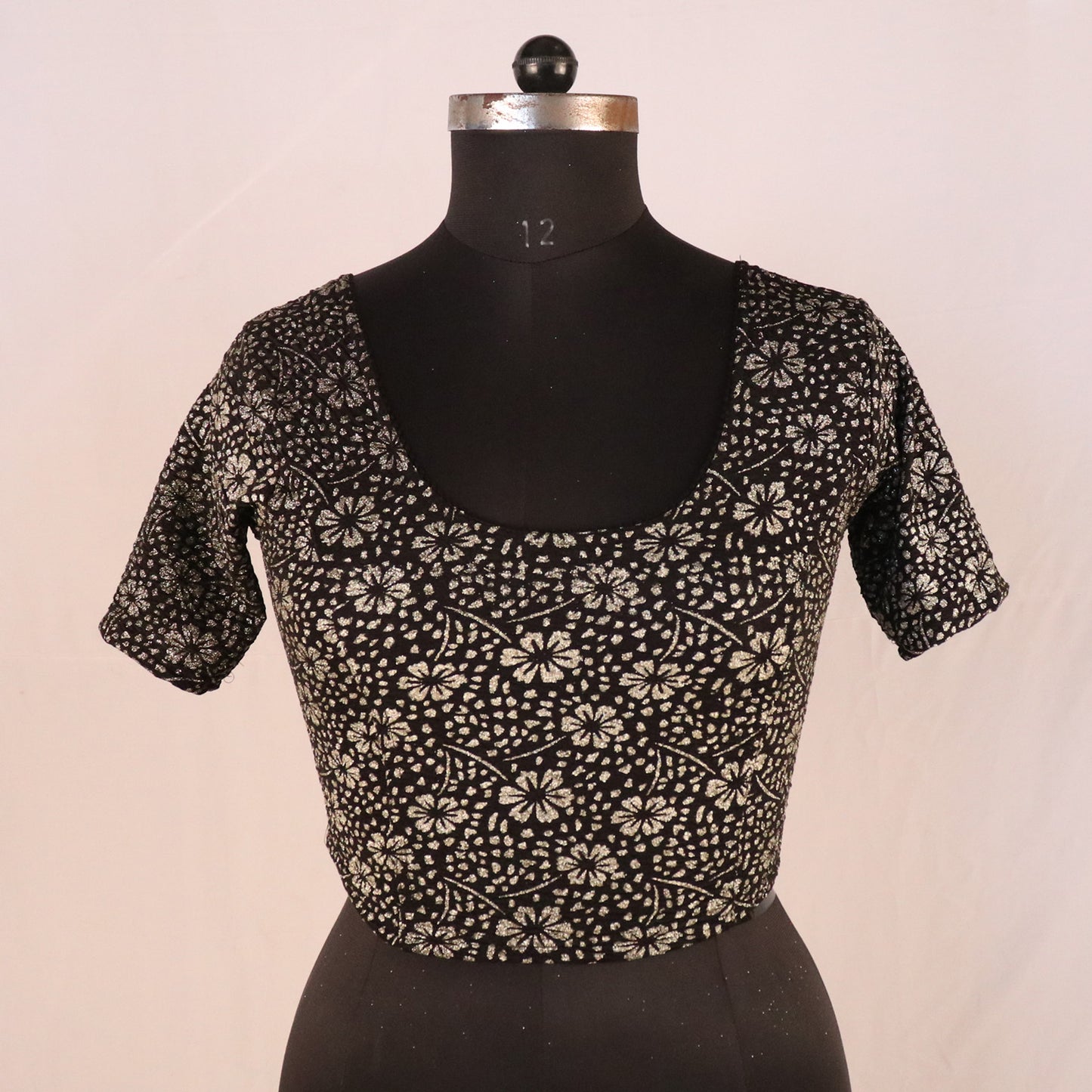 Party Wear All-Over Shimmer Floral Design with Stretch-Fit Lycra Black Blouse for Women