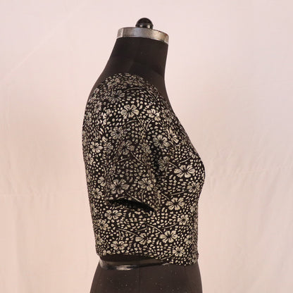 Party Wear All-Over Shimmer Floral Design with Stretch-Fit Lycra Black Blouse for Women