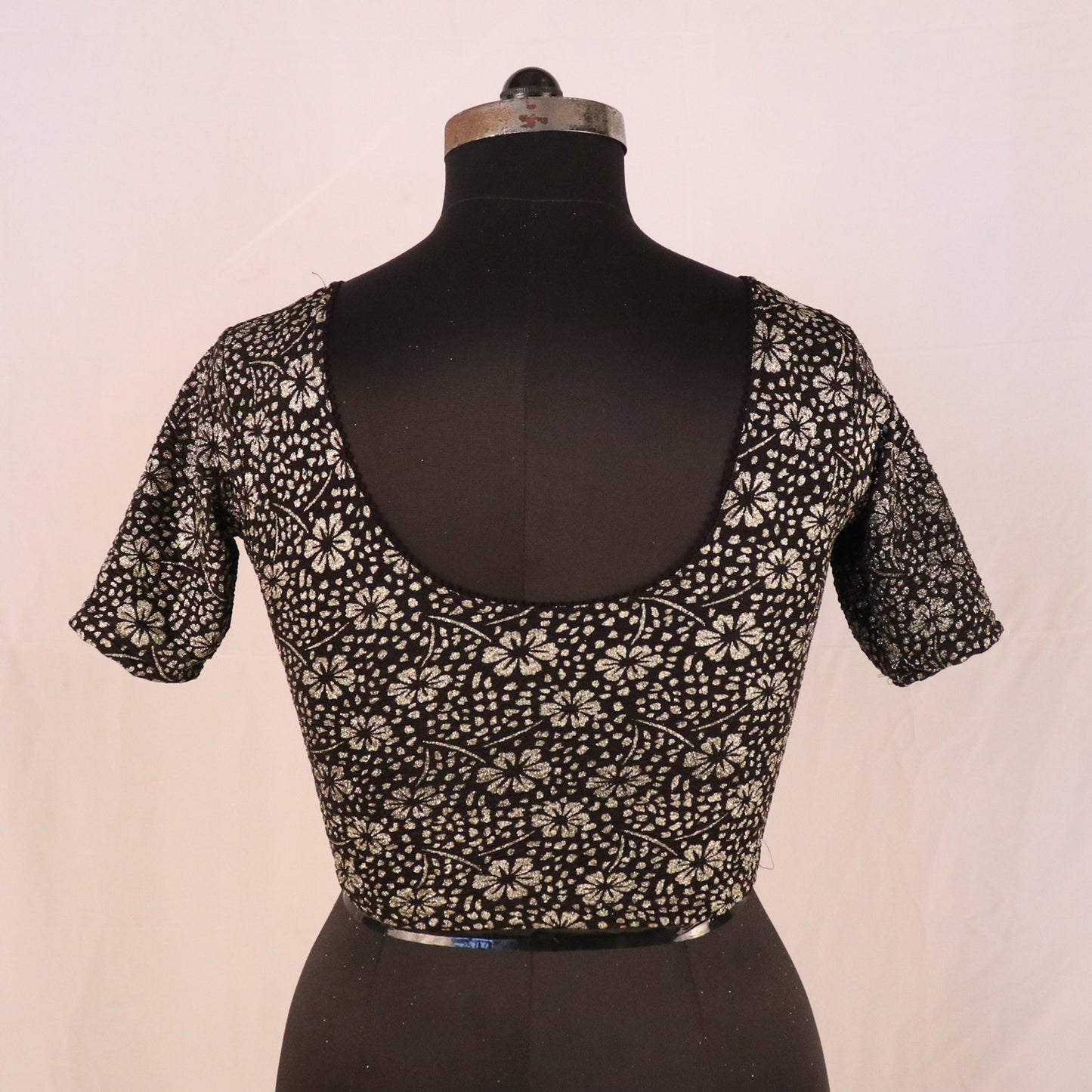 Party Wear All-Over Shimmer Floral Design with Stretch-Fit Lycra Black Blouse for Women