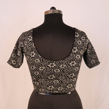 Party Wear All-Over Shimmer Floral Design with Stretch-Fit Lycra Black Blouse for Women