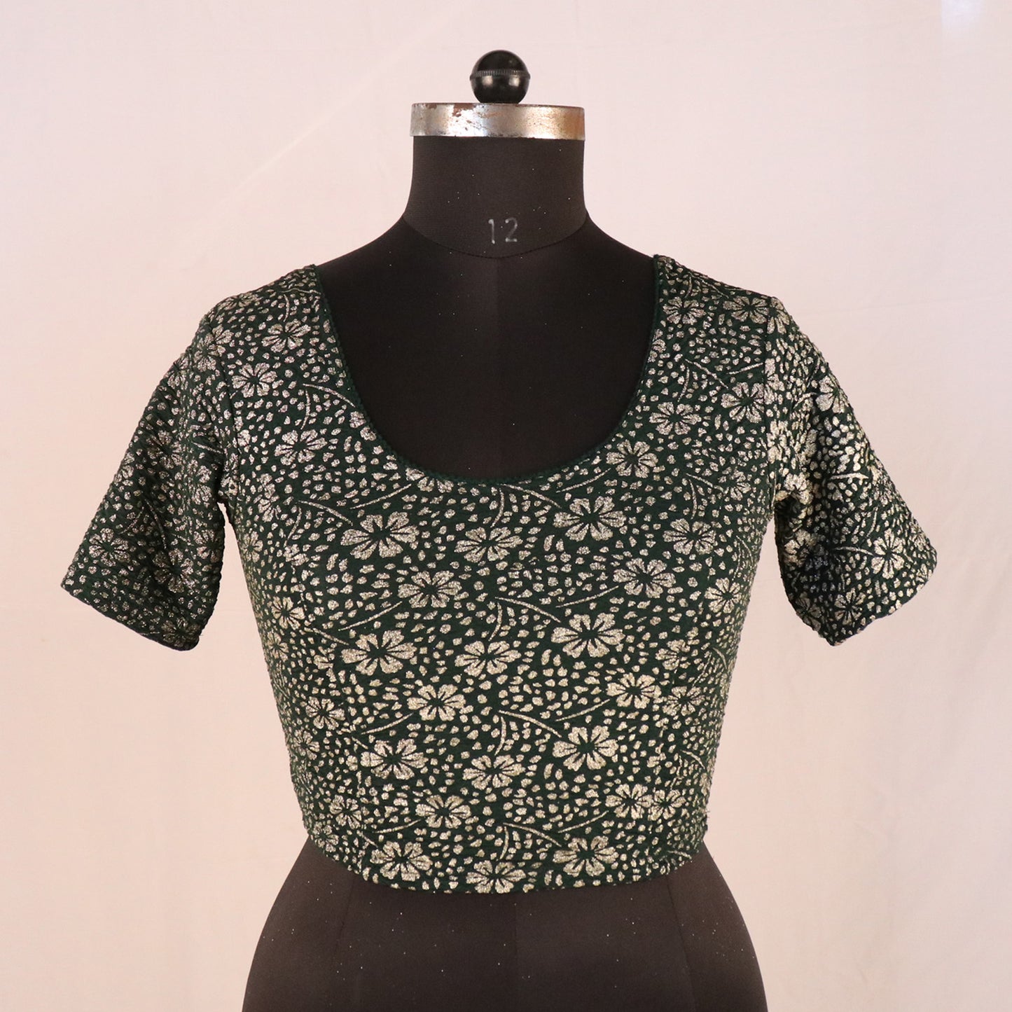 Party Wear All-Over Shimmer Floral Design with Stretch-Fit Lycra Green Blouse for Women