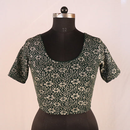 Party Wear All-Over Shimmer Floral Design with Stretch-Fit Lycra Green Blouse for Women