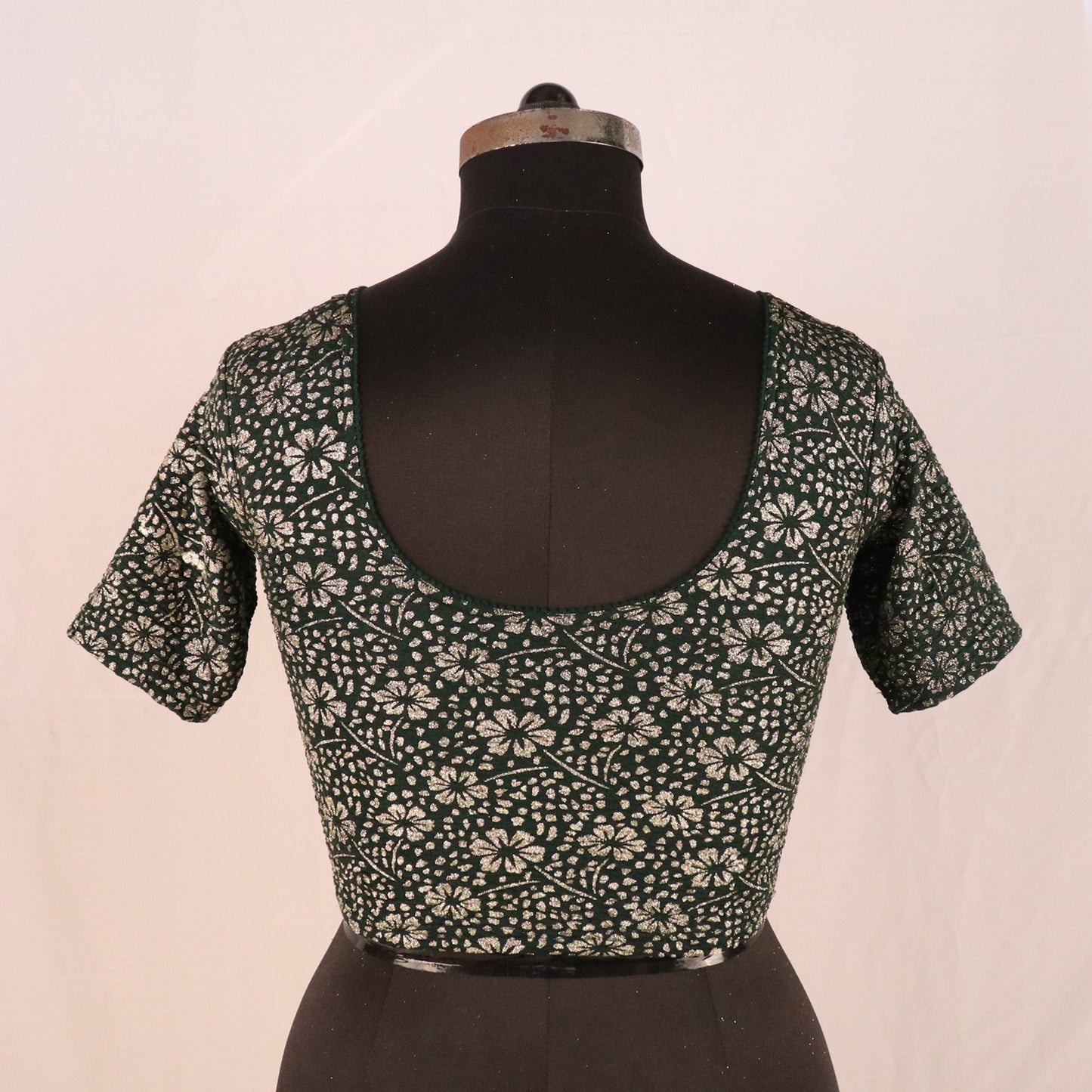 Party Wear All-Over Shimmer Floral Design with Stretch-Fit Lycra Green Blouse for Women