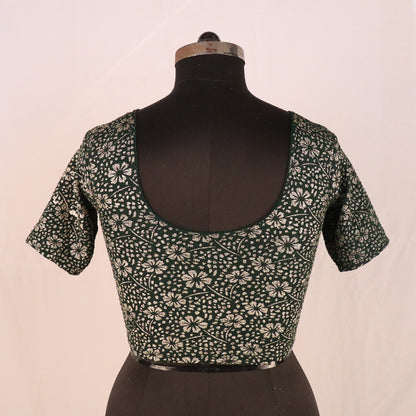Party Wear All-Over Shimmer Floral Design with Stretch-Fit Lycra Green Blouse for Women