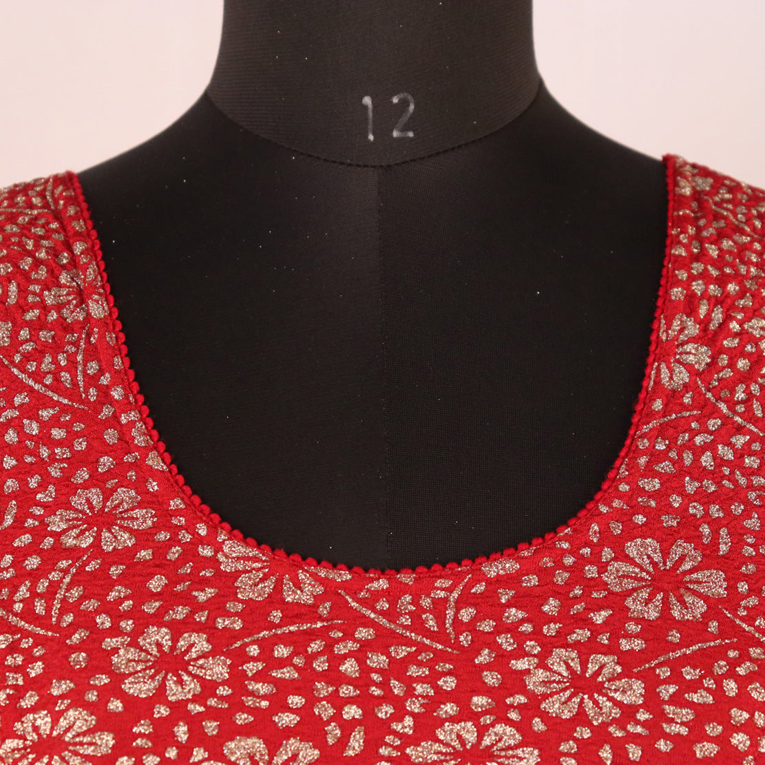 Party Wear All-Over Shimmer Floral Design with Stretch-Fit Lycra Maroon Blouse for Women