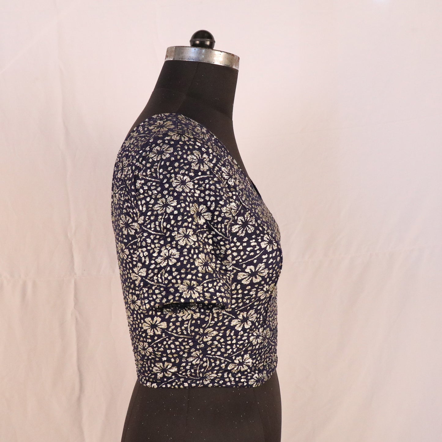 Party Wear All-Over Shimmer Floral Design with Stretch-Fit Lycra NavyBlue Blouse for Women