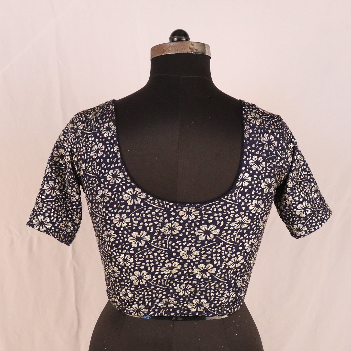 Party Wear All-Over Shimmer Floral Design with Stretch-Fit Lycra NavyBlue Blouse for Women