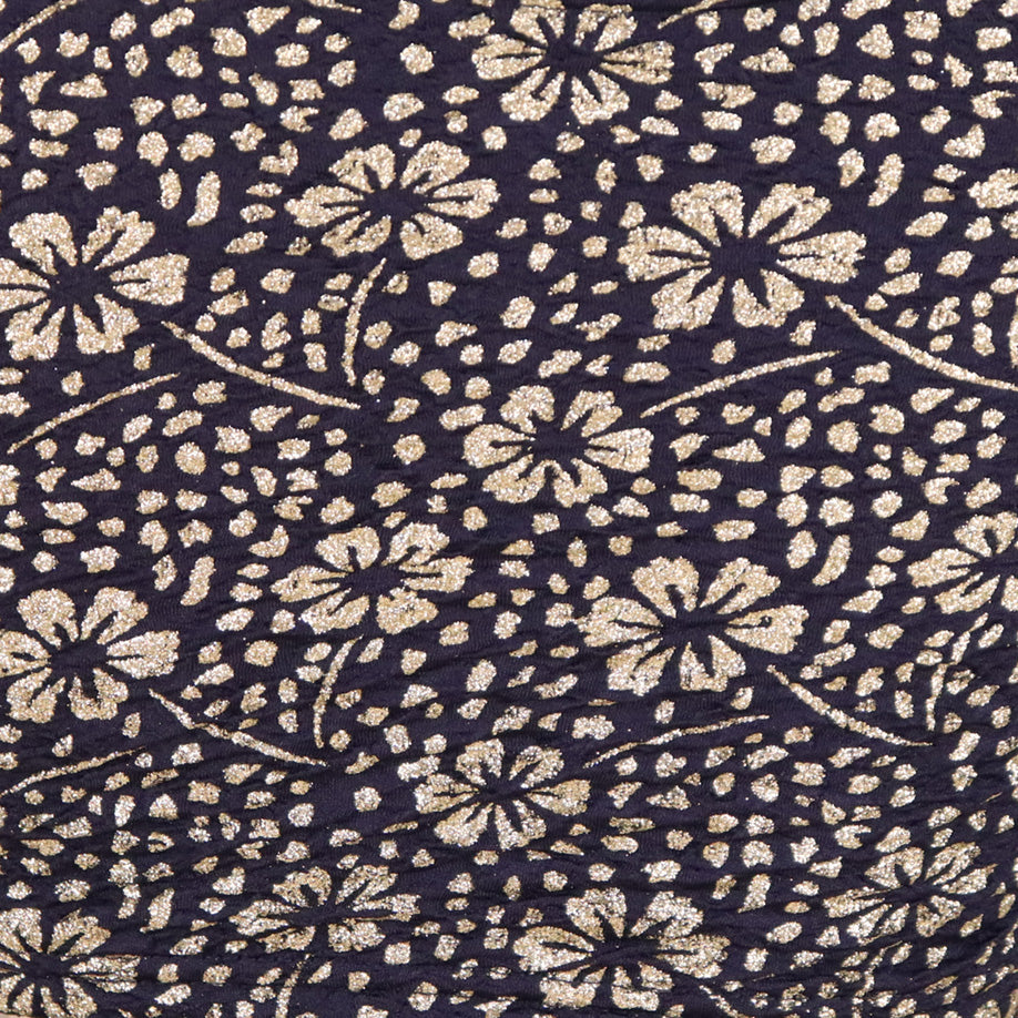 Party Wear All-Over Shimmer Floral Design with Stretch-Fit Lycra NavyBlue Blouse for Women