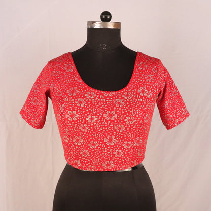 Party Wear All-Over Shimmer Floral Design with Stretch-Fit Lycra Red Blouse for Women