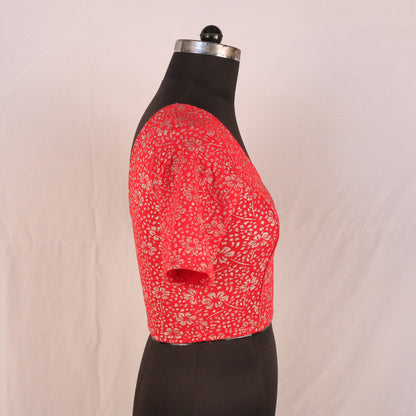 Party Wear All-Over Shimmer Floral Design with Stretch-Fit Lycra Red Blouse for Women