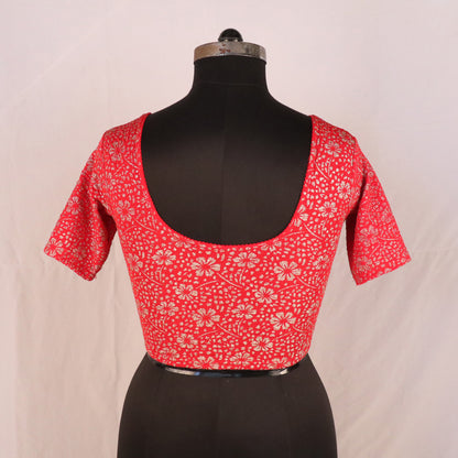 Party Wear All-Over Shimmer Floral Design with Stretch-Fit Lycra Red Blouse for Women