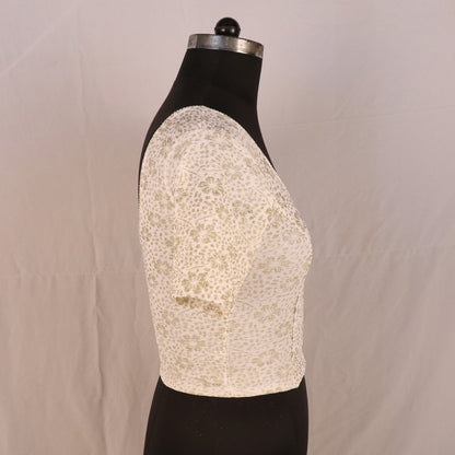 Party Wear All-Over Shimmer Floral Design with Stretch-Fit Lycra White Blouse for Women