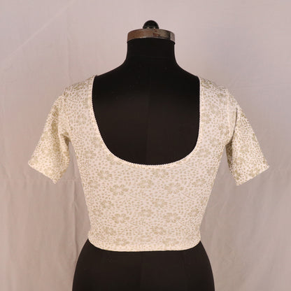 Party Wear All-Over Shimmer Floral Design with Stretch-Fit Lycra White Blouse for Women