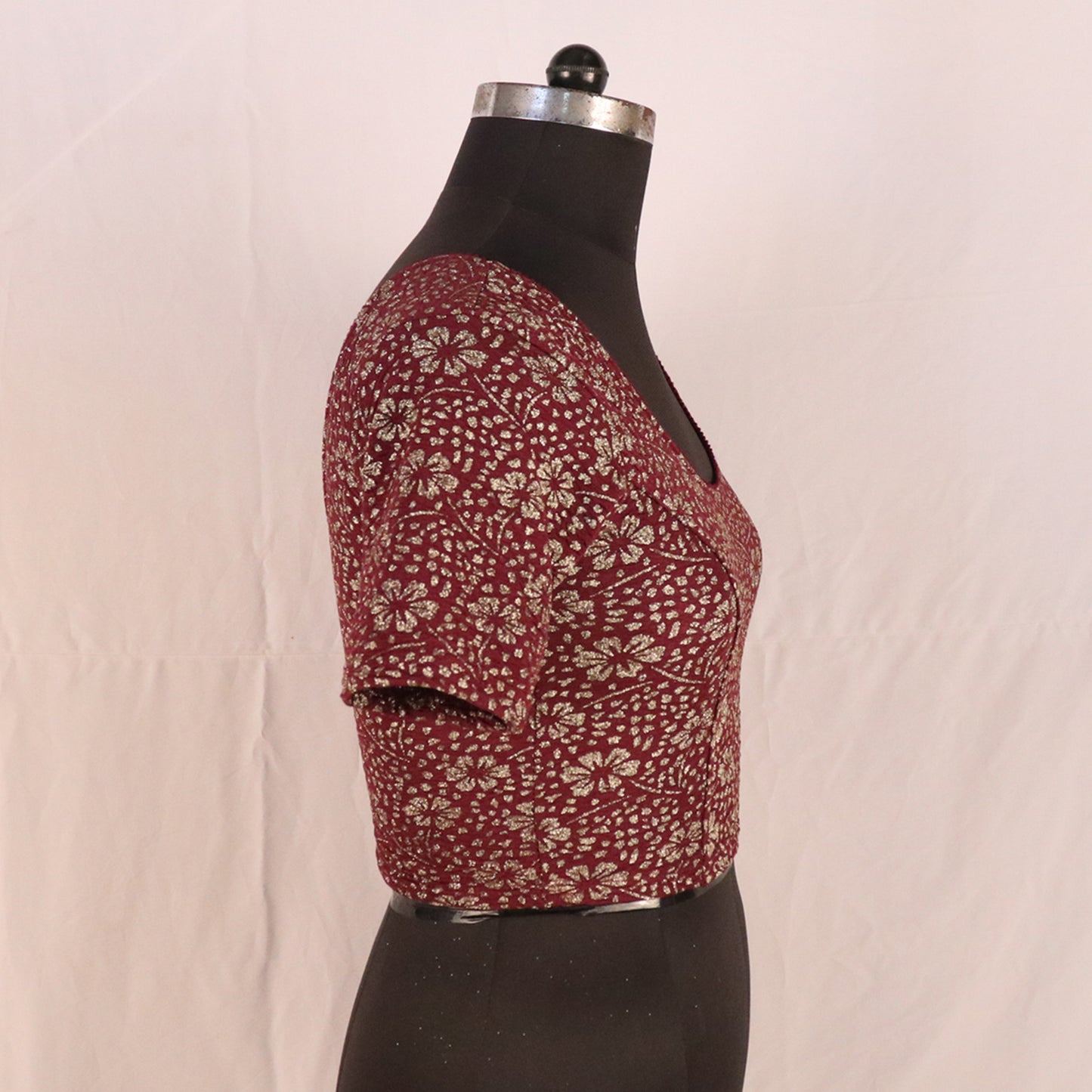 Party Wear All-Over Shimmer Floral Design with Stretch-Fit Lycra Wine Blouse for Women