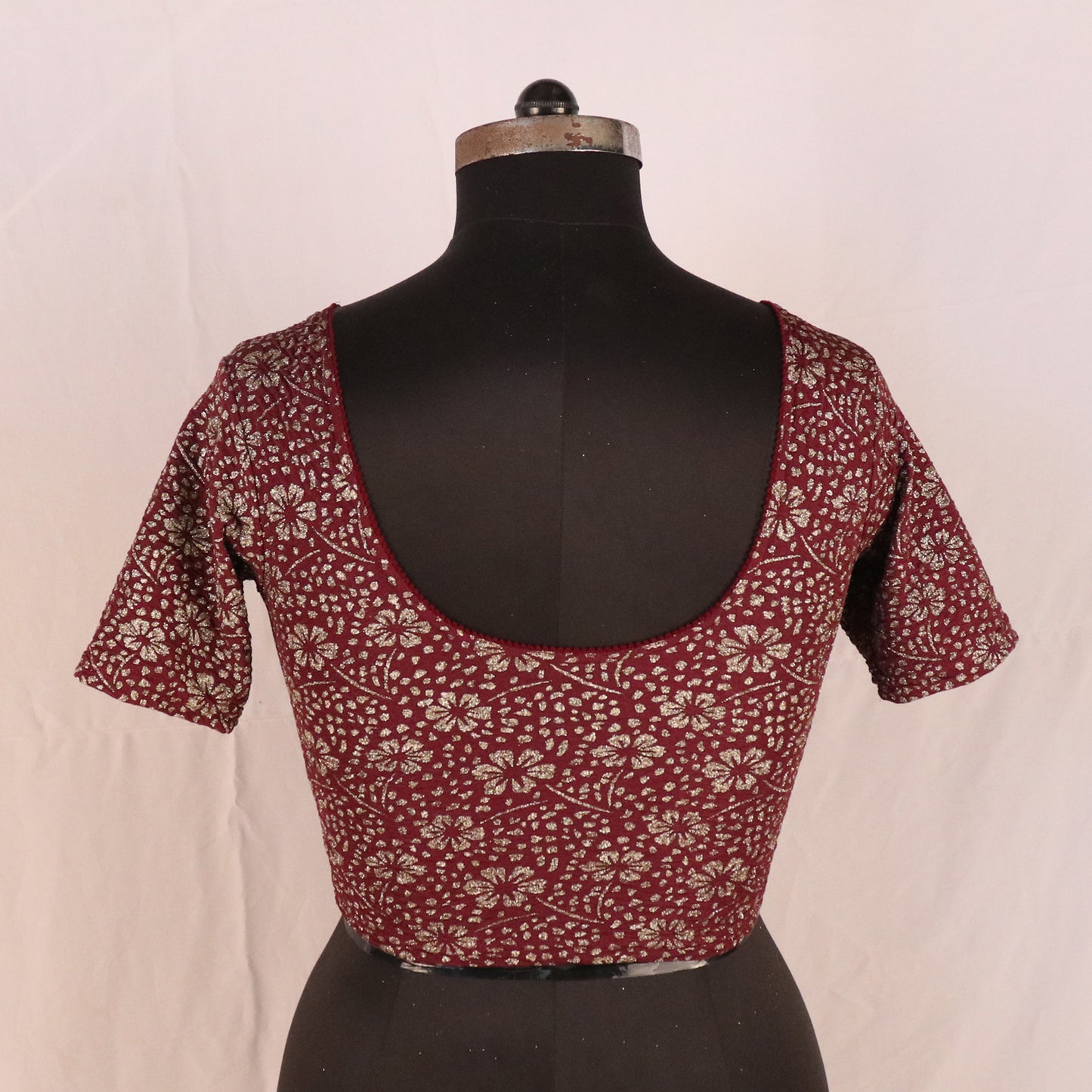 Party Wear All-Over Shimmer Floral Design with Stretch-Fit Lycra Wine Blouse for Women