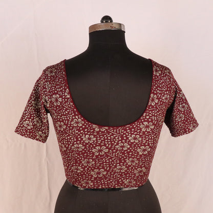 Party Wear All-Over Shimmer Floral Design with Stretch-Fit Lycra Wine Blouse for Women