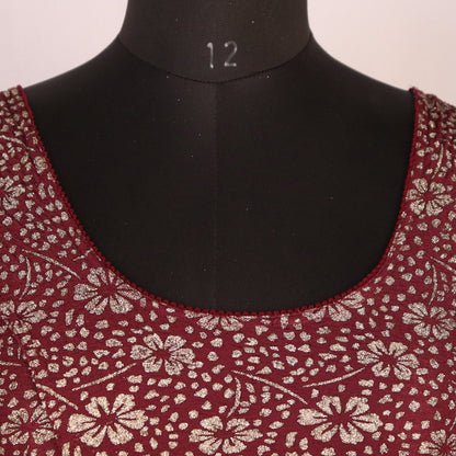 Party Wear All-Over Shimmer Floral Design with Stretch-Fit Lycra Wine Blouse for Women