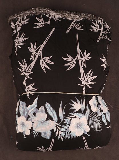 Tropical Bamboo and Floral Border Print Fabric