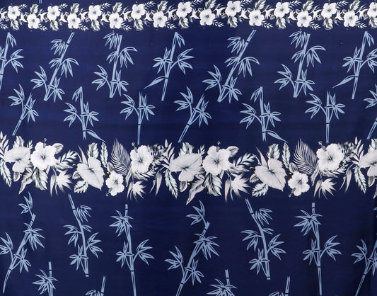 Tropical Bamboo and Floral Border Print Fabric