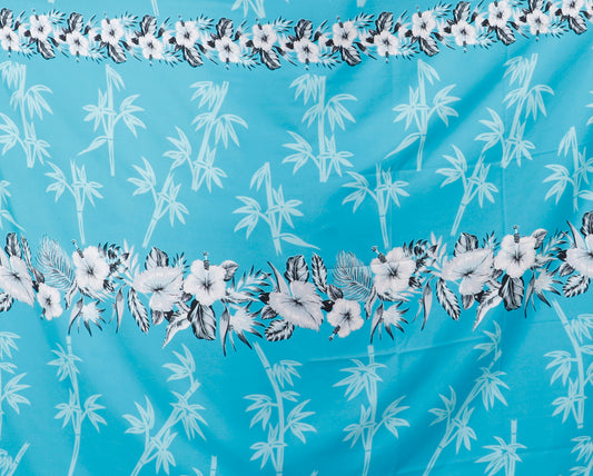 Tropical Bamboo and Floral Border Print Fabric