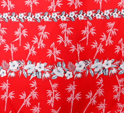 Tropical Bamboo and Floral Border Print Fabric