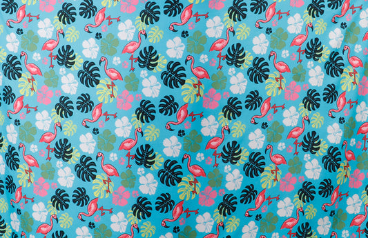 Tropical Flamingo & Hibiscus Print Fabric