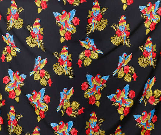 Tropical Parrot & Hibiscus Print Fabric