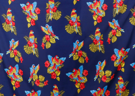 Tropical Parrot & Hibiscus Print Fabric