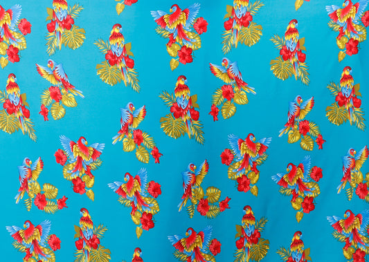 Tropical Parrot & Hibiscus Print Fabric