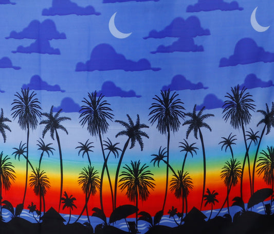 Tropical Sunset & Palm Tree Silhouette Print Fabric