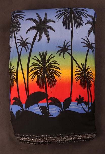 Tropical Sunset & Palm Tree Silhouette Print Fabric