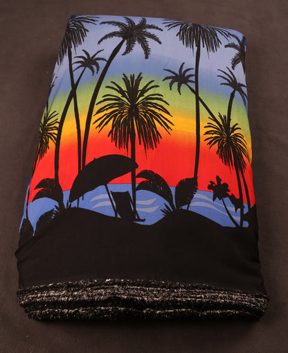 Tropical Sunset & Palm Tree Silhouette Print Fabric
