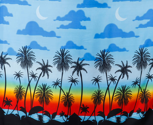 Tropical Sunset & Palm Tree Silhouette Print Fabric