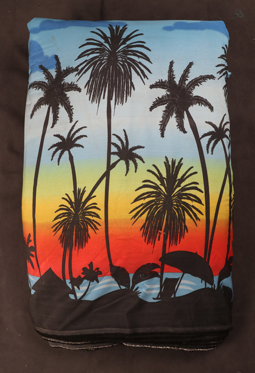 Tropical Sunset & Palm Tree Silhouette Print Fabric