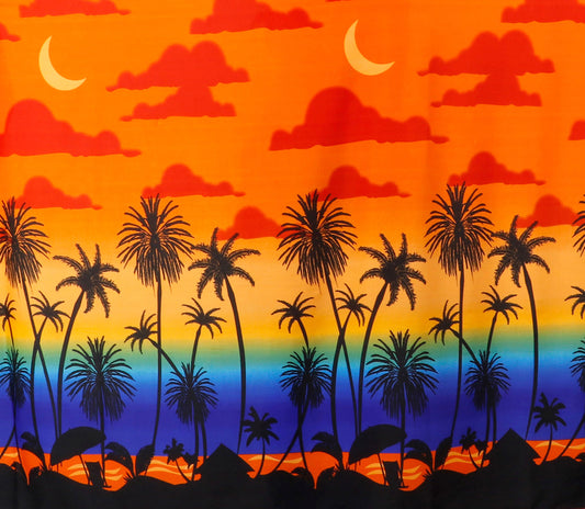 Tropical Sunset & Palm Tree Silhouette Print Fabric