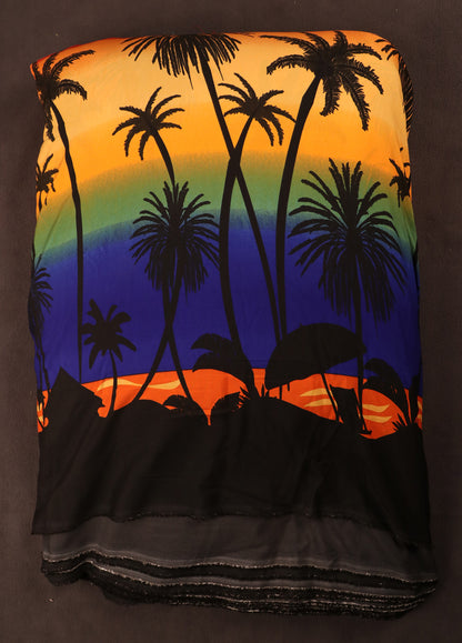 Tropical Sunset & Palm Tree Silhouette Print Fabric