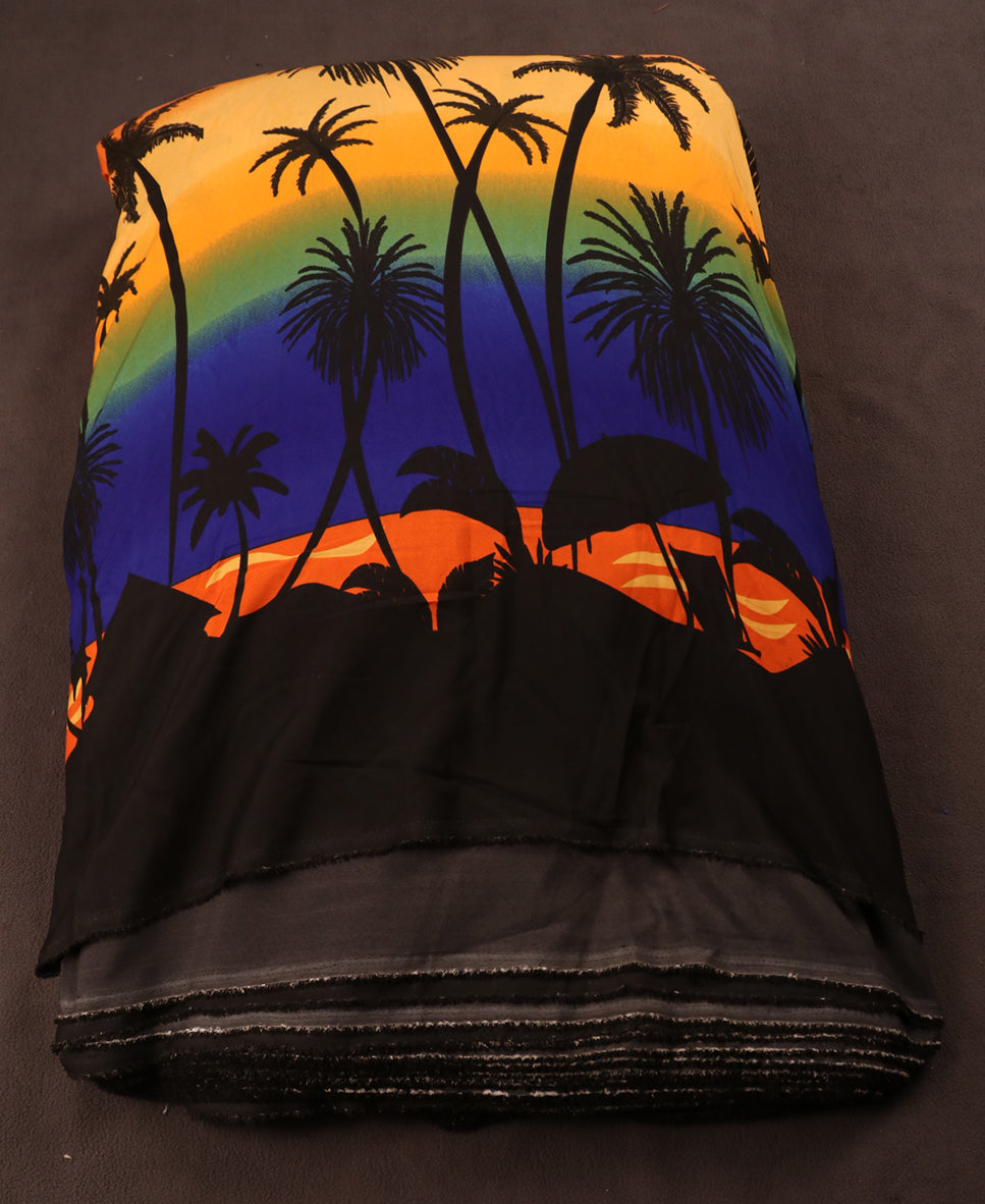 Tropical Sunset & Palm Tree Silhouette Print Fabric