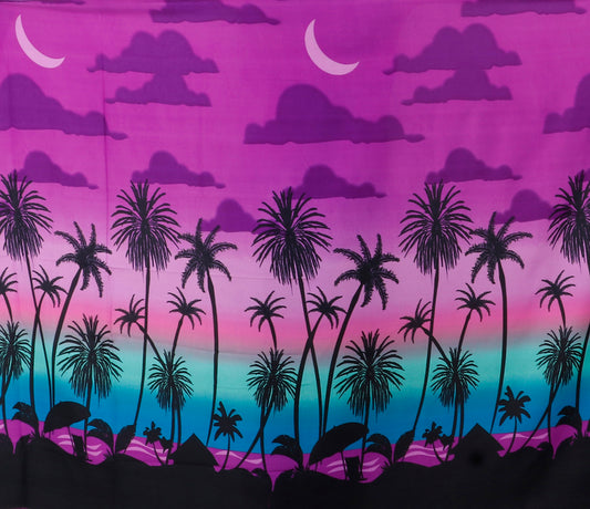 Tropical Sunset & Palm Tree Silhouette Print Fabric